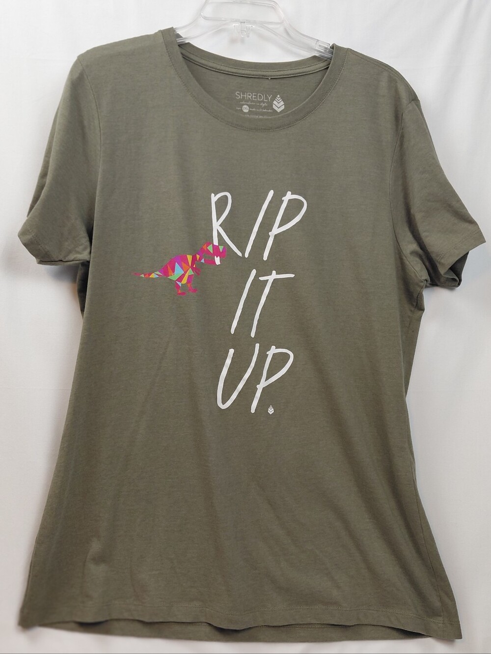 Shredly Dinosaur "Rip It Up" T Shirt Size 2XL Olive Green